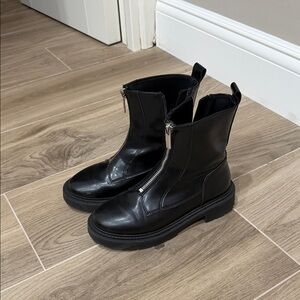 Zara Black Leather Zip-Up Boots size 33